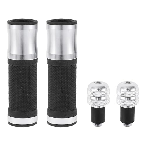 TUCKBOLD 7/8 22Mm 15/16 24Mm Poignées De Guidon De Moto en Alliage D'Aluminium Et Caoutchouc Antidérapantes pour Moto Scooter Vélo Tout-Terrain Tons Argent 1 Ensemble