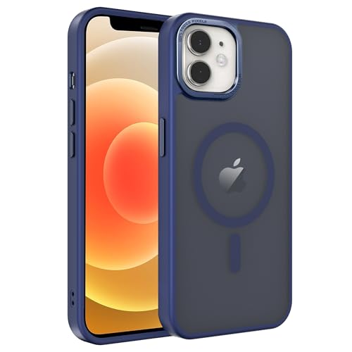 Image of Magnetic iPhone 12mini case,Compatible with Magsafe, Military-Grade Protection,Slim Translucent Matte Shockproof with Anti-Scratch Anti-Fingerprint Phone Cover (Dark Blue, iPhone 12mini)