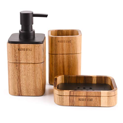 Elegant 5 Piece Bamboo Bathroom Accessories Set Deluxe Vanity Accessory