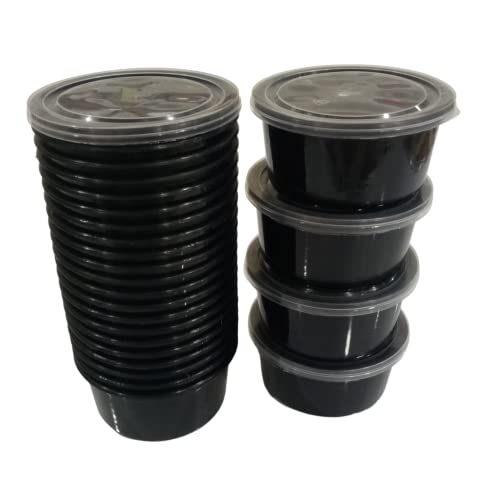 Image of 250ml Round Food Containers with Lids, Set of 25 | Airtight Reusable Plastic Containers | Microwave Safe for Meal Prep, Storage, Takeaway & Food Delivery (Black)