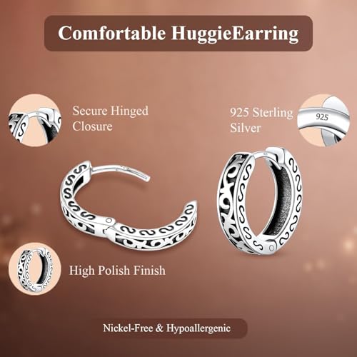 Image of TRUESILVER ACPL 925 Sterling Silver Hoop Earrings for Men | BIS Hallmarked Huggie Hoop Earrings | Minimalist Vintage Chunky Silver Hoops for Men