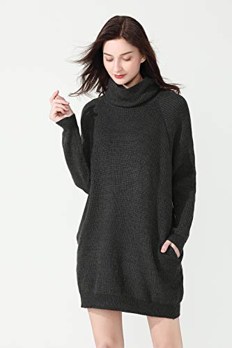 Fengtre Women's Loose Oversize Turtleneck Wool Long Pullover Sweater Dress,  Black M at Amazon Women's Clothing store