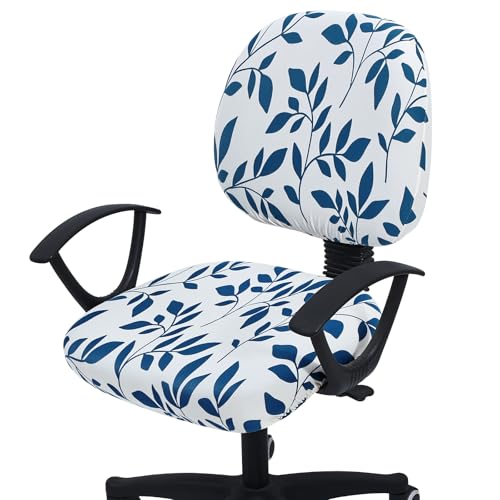 Smiry Stretch Printed Office Computer Chair Covers, Universal Washable Removable Desk Rotating Chair Slipcovers Protector, Seat + Backrest Cover - Teal and White