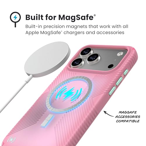 Image of Speck Presidio LUX Grip for iPhone 17 Case, MagSafe-Compatible, Slim Protective Case, IBIS Pink /Dark IBIS /KANOM Green