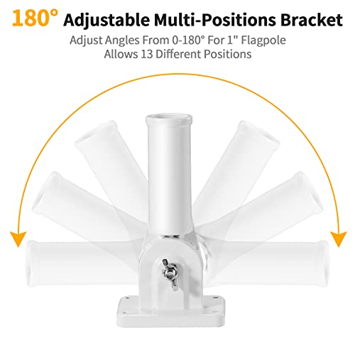 Bonwin Flag Pole Holder Brackets, 1" Flag Pole Mounting Bracket With Hardwares For House Wall Porch, 1" Inner Diameter, 180° Adjustable Multi Positions, Aluminium Alloy(1 Pack White, Multi-Positions) #TOP2