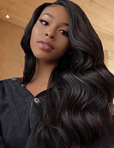 Ba Sha Pelucas de pelo sintético Yaki negro para mujer, pelucas onduladas de cuerpo largo, pelucas de repuesto, aspecto natural, resistente al calor + gorra de peluca gratis