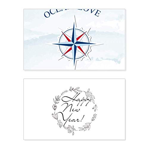 Tarjeta conmemorativa de año nuevo con diseño marino de brújula del océano