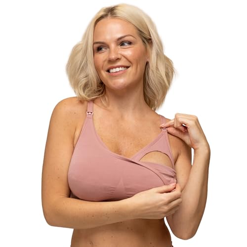 BABYGO® Sujetadores de maternidad, cómodos para lactancia, embarazo y posparto, brasier de lactancia sin costuras, inalámbrico y súper suave, rosa (Dusty), L