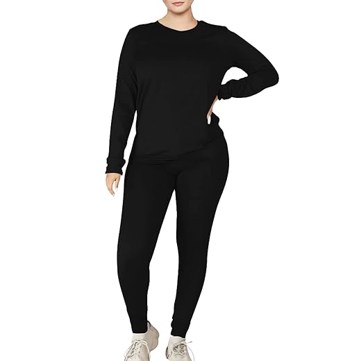 Kaximil Women's Workout Tracksuit 2 Piece Outfits Long Sleeve Top Legging Jogger Pants Set, XX-Large, Black
