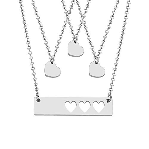DYbaby Mother and Daughter Necklace Set Cutout Heart Bar Necklace and Heart Pendant Necklace Set Gifts for Mom and Babies (Sliver Set-3 Hearts)