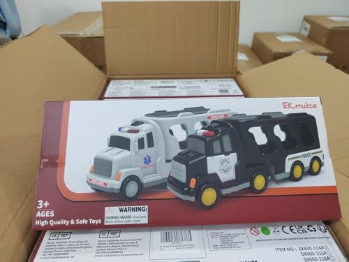 5 in 1 Krankenwagen Kleinkind Lkw Spielzeug für 3 4 5 6 Jahre alte Jungen, Reibung angetriebene Autos mit Hubschrauber, Polizeiauto, Feuerwehr, Krankenwagen, Geburtstagsgeschenke für Mädchen Alter 3-9