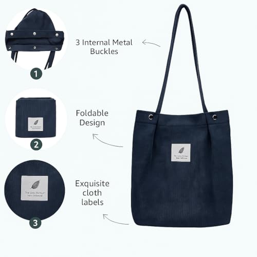 Image of Lyrovo Women Corduroy Shoulder Tote Bag for Work Beach Travel and Shopping Grocery