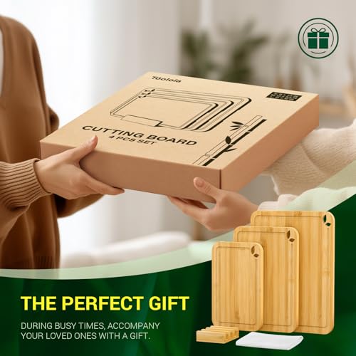 Juego de tablas para cortar de bambú con soporte y ranura para jugos miniatura 7