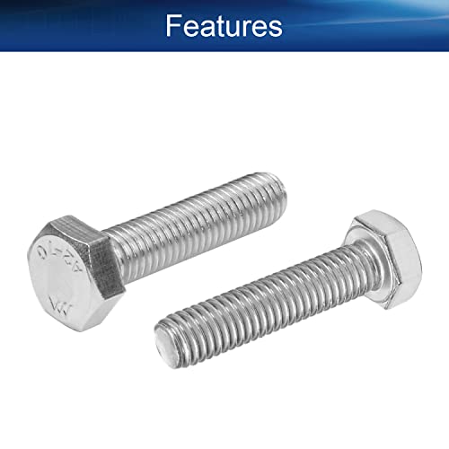 Image of Bettomshin 20Pcs M8 x 35mm Hex Bolts, 304 Stainless Steel 1.25mm Thread Pitch Fully Threaded Metric Hex Head Screw Bolts, Hexagon Screw Bolt, Hex Tap Bolts, Silver (Overall Size 40.45x13x13mm)