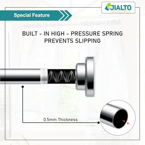 Image of JIALTO 105 Cm To 175 Cm Multifunctional Adjustable Rod | Extendable Shower Curtain Tension Rod Non-Drilling for Wall Anti-Skid Spring Pull | Door Curtain & Bathroom Pipe Rods (SILVER PACK Of - 2)