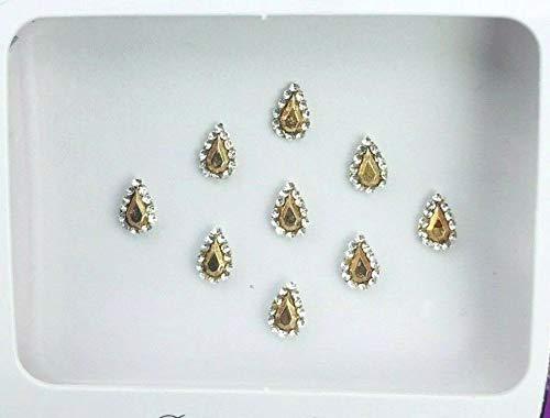 BB178 Multi Colour Gold Bindi Stone Round Crystal Bindi Tattoo Forehead Sticker Wedding Tikka Indian Party Fancy Face Gem Body Art