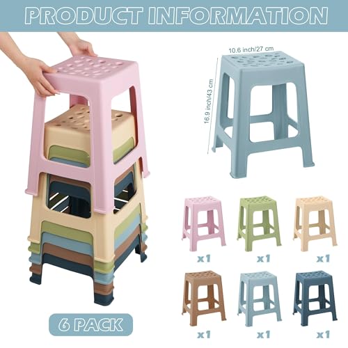 Image of TURSTIN 6 Pack Plastic Stools 16.9 Inch Nesting Stools Bohemia 6 Color Portable Backless Bar Stool Flexible Seating Chairs for Back-to-School Season Classroom Office Home
