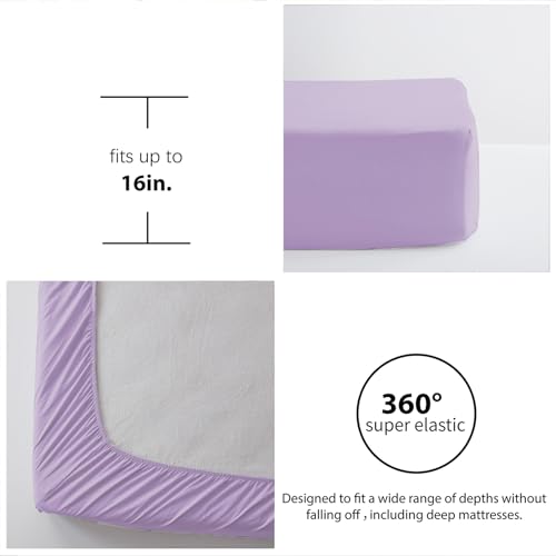 Image of Zzlpp Full Comforter Set 7 Pieces, Light Purple Seersucker Bed in a Bag with Comforter, Pillow Shams, Pillowcases, Flat Sheet, Fitted Sheet