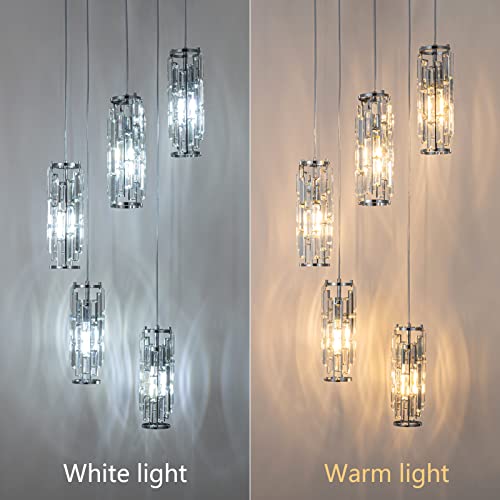 Image of LMQNINE Pendant Light, Chrome Modern Pendant Light Fixtures, Mini Crystal Chandeliers, Adjustable 5-Light Pendant Lighting for Kitchen Island Dinning Room Bedroom (Chrome 5-Light)