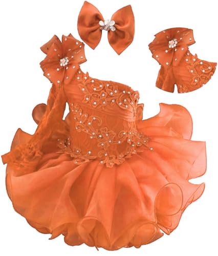 Toddler Girls Cupcake Pageant Dress Infant One Shoulder Ball Gown for Pageant Birthday