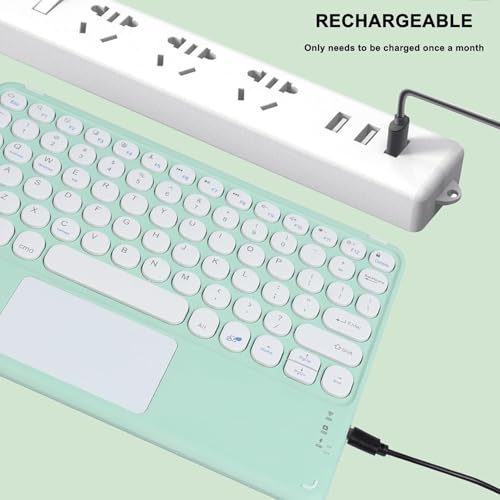 Image of FKU Rechargeable Bluetooth 5.0 Keyboard with Touchpad,78 Keys Ultra Slim Quiet Wireless Keyboard with Trackpad, Compatible Multimedia Keyboard for PC, Tablets, Smartphones, Laptops (Dark Green)