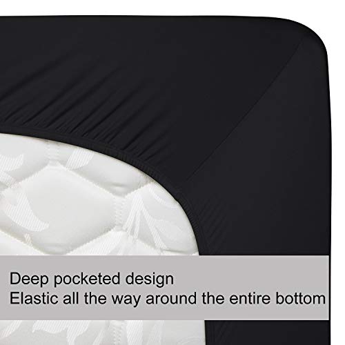 Image of Full Size Fitted Sheet Only - 4-Way Stretch Knit, Snug Fit, Wrinkle Free & Stay in Place, No More Slipping Off for Mattress, Soft & Comfortable - Black, Full