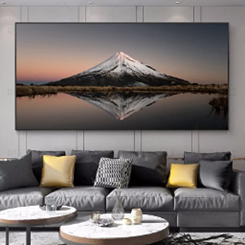 Affiche Toile Montagne et Lac peinture paysage moderne pour mur