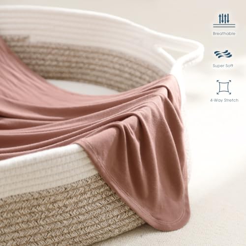 Image of GRSSDER Newborn Swaddle Blanket, Ultra Soft Jersey Receiving Blanket with Matching Headband and Beanie Set, 47x47 inch Extra Large Nursery Swaddle Wrap for Girls and Boys