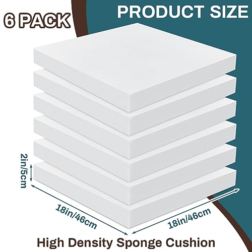Image of Frienda 6 Pack 2 inch X 18 inch X 18 inch Upholstery High Density Foam Cushion White Replacement Cushion or Commercial Use Stuffing Craft Foam Couch Chair Padding DIY Projects