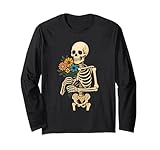 Photo Gallery scheletro con bouquet di fiori halloween maglia a manica Photo Gallery scheletro con bouquet di fiori halloween maglia a manica