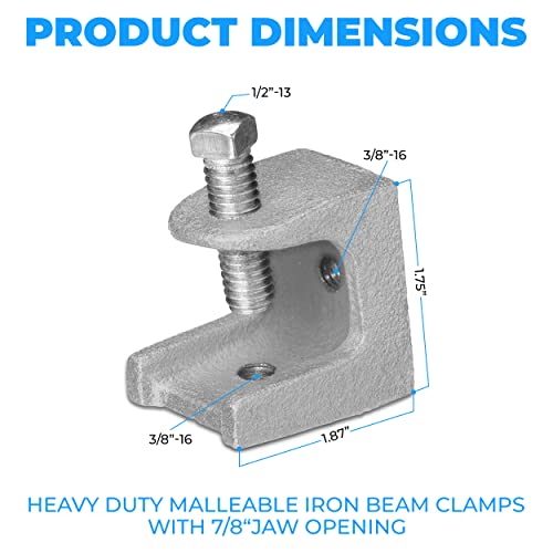 Image of OHLECTRIC 2-Pack - Malleable Iron Rod Support Beam Clamp - Zinc Plated for Corrosion Resistance - 7 /8 inch Jaw Opening - Supports 1 /2 inch-13 Set Screws & 3 /8 inch-16 Rods - Rated for Up to 300 lbs Load Capacity