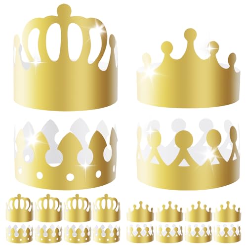 Rairsky 20 peças coroas de papel dourado, chapéu ajustável, coroas para crianças e adultos, 4 estilos coroa aniversário, adequado para chapéu de coroa de papel dourado