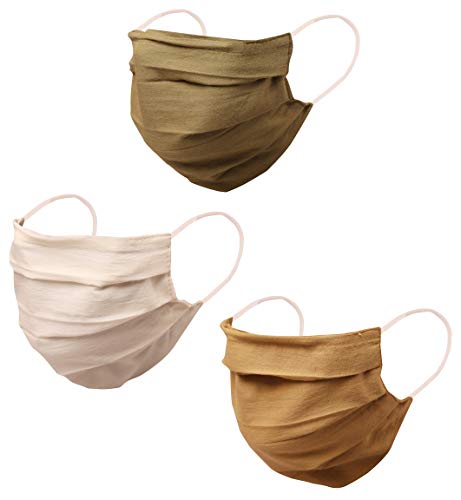 Touchstone Filtre Doux en Coton Poche Pont Nasal Double Couche Masque Facial de Haute qualité Réutilisable Lavable en Machine pour Hommes, Femmes. (Paquet de 3). Blanc Vert Kaki