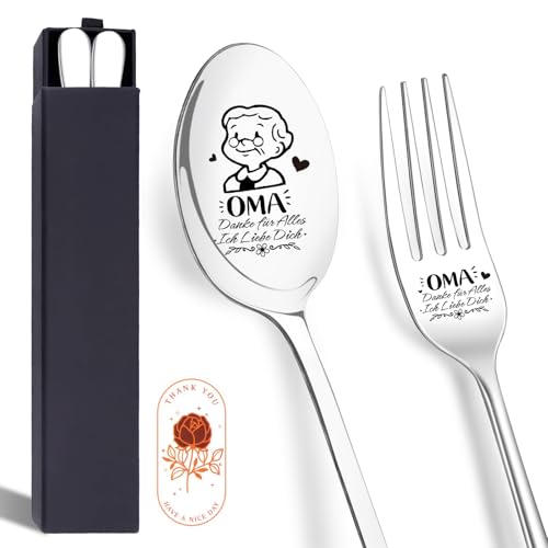 Oma Geschenke zum Muttertag, Personalisiert Löffel und Gabel Set Geschenke, Kaffeelöffel Geschenk für Frauen, Muttertagsgeschenk für Oma,...