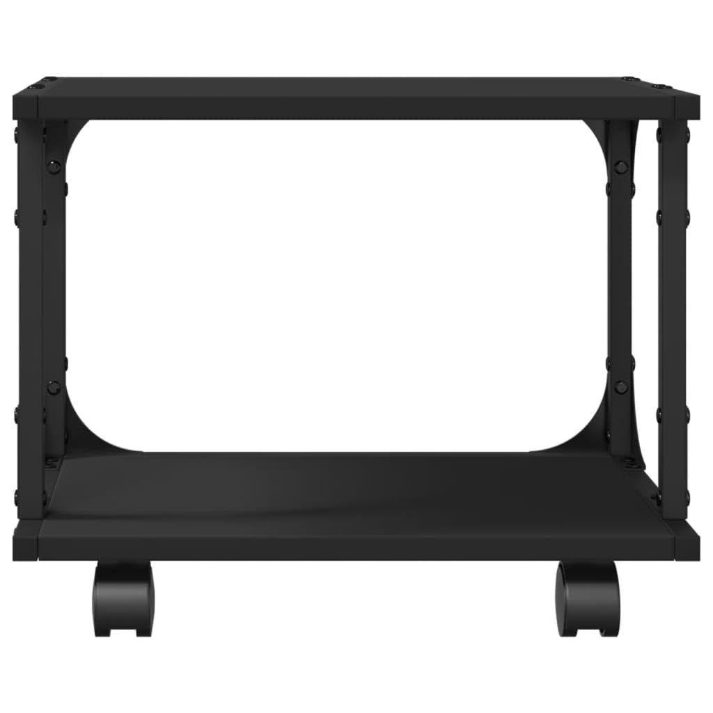 Druckerständer mit 2 Ablagen Schwarz Holzwerkstoff und Stahl 41x28x33,5 cm mit Rollen 2 Bremsen flexibel als Druckertisch, Büroorganisation, Regal und Ablage für Homeoffice