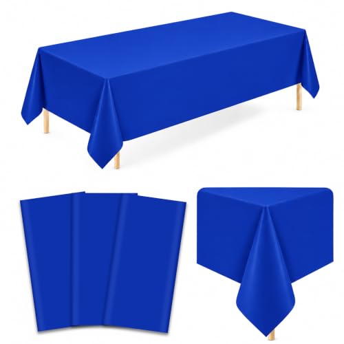 Image of WNINK 3 Pack Dark Blue Plastic Tablecloths, 54 x 108 Inch Disposable Covers | Ideal for Birthdays, Graduations, Baby Showers and Team Parties, Helping Protect Tabletops from Spills and Simplify Cleanup