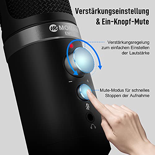 Moman Mikrofon PC, EM1 USB PC Kondensatormikrofon Plug&Play mit Stabiler Ständer, Microphone Für Computer Windows Mac… – Bild 6