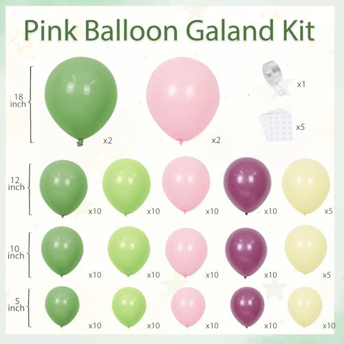 Image of Blocesa Sage Green Pink Purple Balloons Arch Kit, Latex, Party Decoration