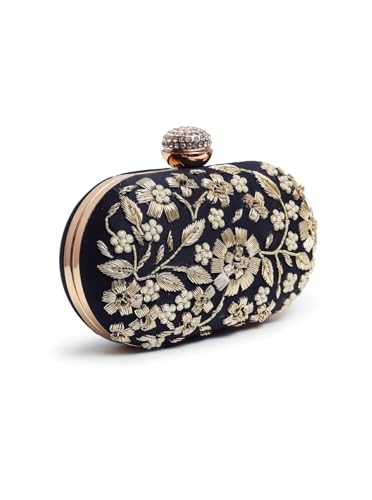 Image of THE TAN CLAN Hand Embroidered Luxury Clutch Purse for Women | Evening Hand Clutch Bag | Ladies Party Wedding Purse with Chain Strap | Ethnic Woman Handbag Gift for Birthday, Anniversary