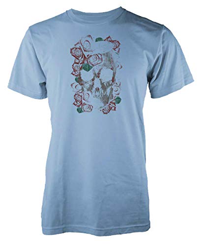YAZI Distressed Floral Rose Skull Adult T Shirt