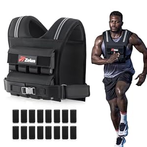 ZELUS Weighted Vest Men, 23/36/45 lb. Weight Vest with 10/16/20 Adjustable Iron Weights for Muscle Building Strength & Functional Training, Weighted Vest for Men with Reflective Strips.