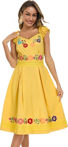 Image of Women's Mexican Dress Embroidered Causal Lace Party Dress
