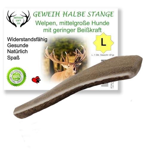 ARTISAN GIFT CO Rothirsch Geweih Hunden Kausnack Halbe Stange für Welpen oder Hunde - Mindestgewicht 28 Gramm (S - 1 stück)