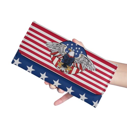 Image of AFPANQZ Eagle American Print Wallet for Women Credit Card Holder with Coin Purse and Zipper Wallet, Women's Clutch Organizer with Christmas Lights Snowman Crutch