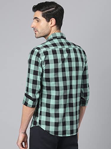 Image of Dennis Lingo Men's Cotton Box Checkered Slim Fit Casual Shirt with Chest Pocket, Full Sleeve Shirt for Formal & Casual Wear