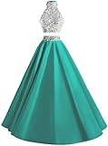HUINI Abendkleider Damen Ballkleider Zweiteilig Glitzer Prinzessin Hochzeitskleider Damen Satin Festkleider Promkleider Türkis 52