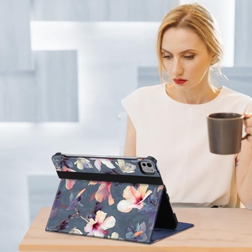 Image of Fintie Folio Case for iPad Pro 11-inch (M5) 2025 / (M4) 2024 - Multiple Angles Viewing Stand Protective Cover with Pencil Holder & Pocket, Auto Wake /Sleep, Hibiscus
