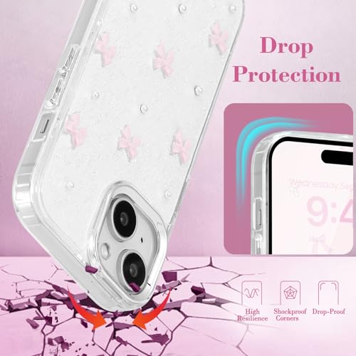 Coque iPhone 15 Plus transparente antichoc noeud rose anti-rayures