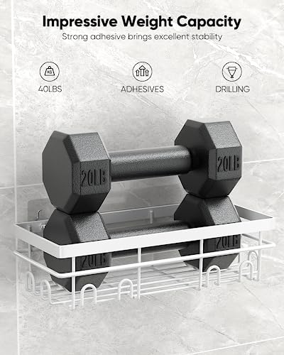 Pokipo Shower Caddy 5 Pack, Adhesive Shower Organizer With Soap Dishes & Toothbrush Holder & 20 Hooks, Large Rustproof Stainless Steel Bathroom Shower Shelf For Inside Shower Storage Decor, White #TOP3