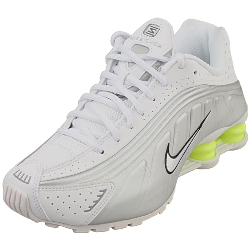 Nike Shox R4 Shoes (AR3565-102, White/Metallic Silver/Volt/White)